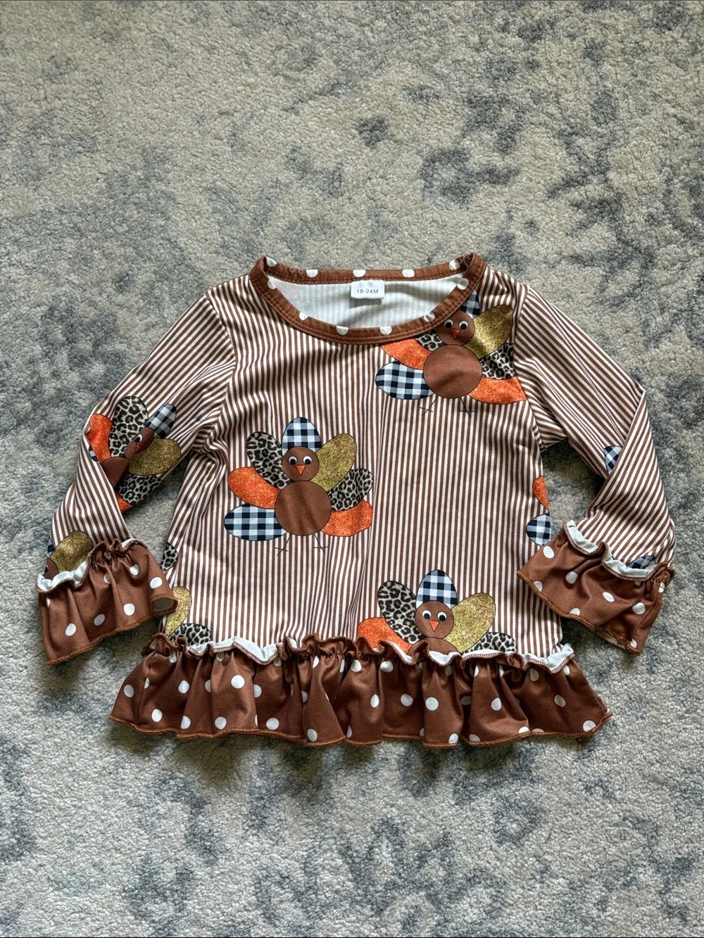 Girls Brown Turkey Print Ruffle Outfit